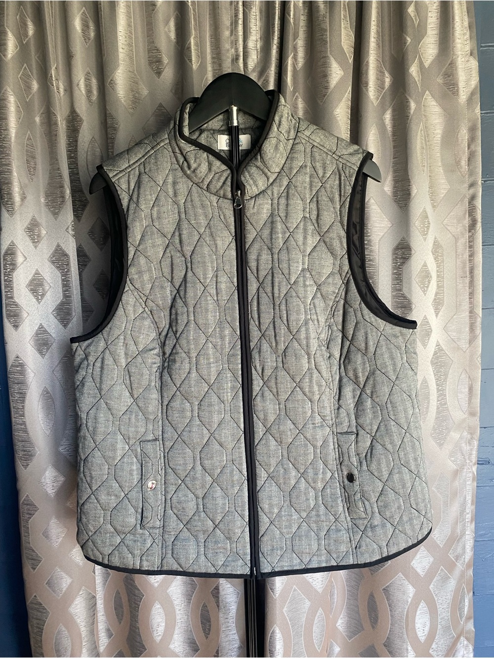 Croft & Barrow Quilted Vest Womens XL Gray Diamond Stitch Zip Front